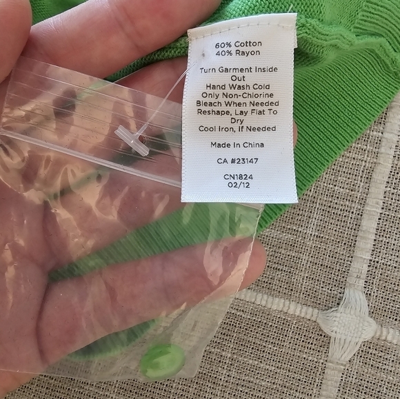 Talbots Medium Cotton Blend Apple Green Beaded Knit Cardigan - Picture 5 of 9